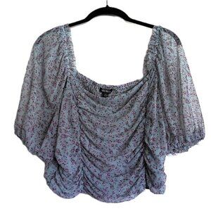NEW Wild Fable Top Boho Floral Roses Blue Stretch Sheer 3/4 Sleeve NWT Sz XXL